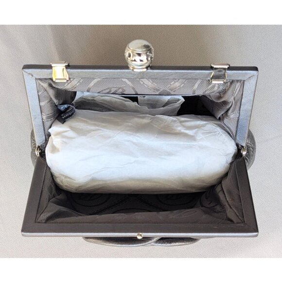 Brighton Pewter Leather Clutch Crossbody Purse Large Dimensional Flower on Front - Picture 4 of 9